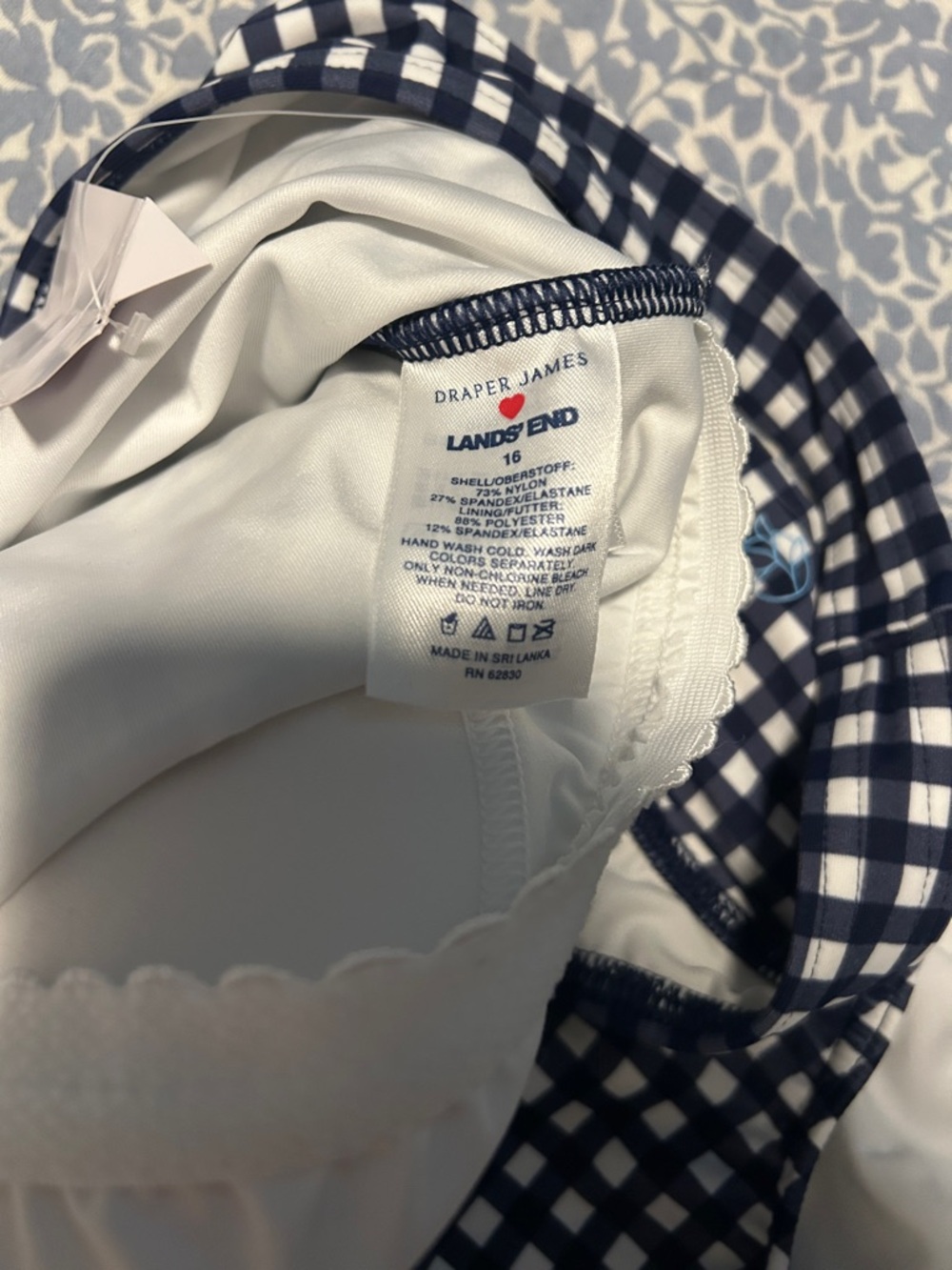 Draper James X Lands End Deep Sea Navy White Mini Gingham Swimsuit NWT - Picture 4 of 6